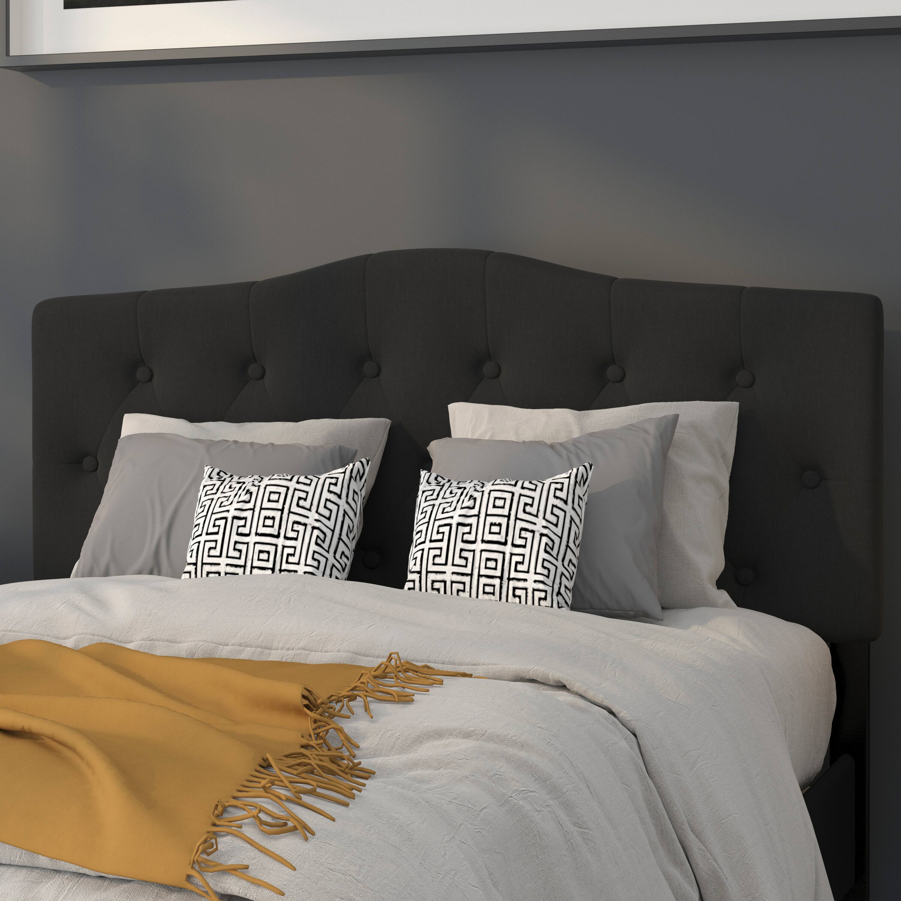Emma + Oliver - Arched Button Tufted Upholstered Headboard - Black