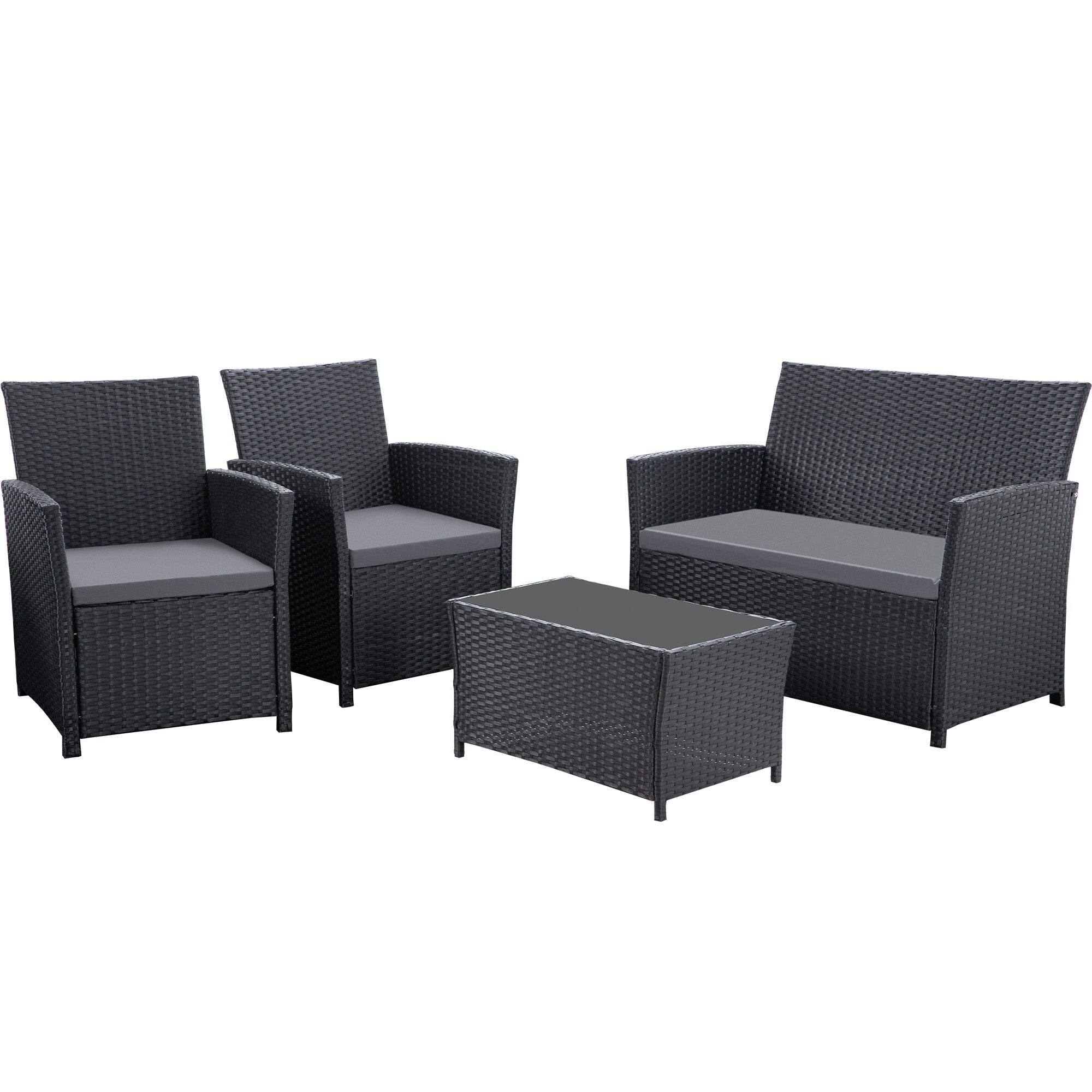 Alt View 1. Boyel Living - Gray Black 4-Piece Set Outdoor Patio Sofa with 4-piece sofa set with coffee table - Black.