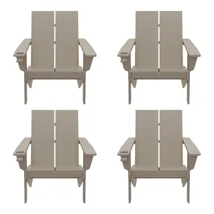 Front. WestinTrends - WestinTrends Riviera Outdoor HDPE Modern Adirondack Chair with Cup Holder (Set of 4) - Weathered Wood.
