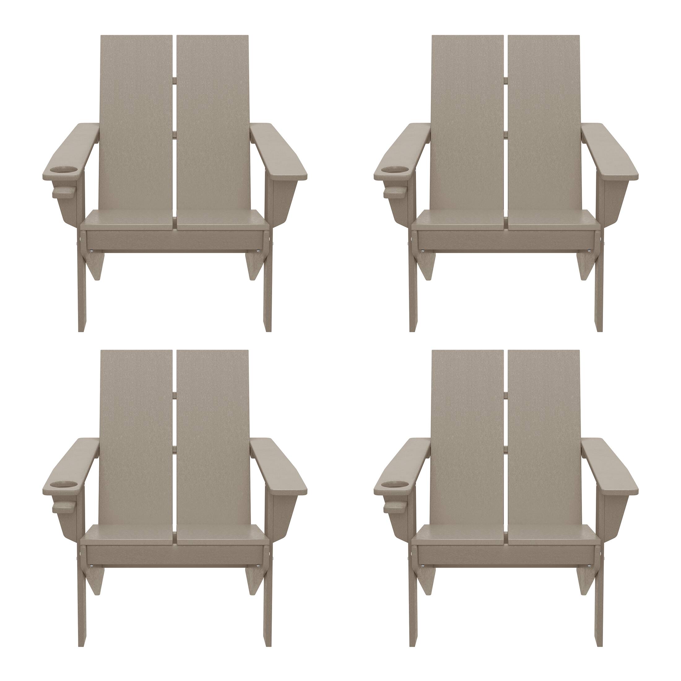 Front. WestinTrends - WestinTrends Riviera Outdoor HDPE Modern Adirondack Chair with Cup Holder (Set of 4) - Weathered Wood.