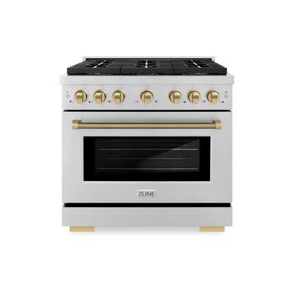 Front. ZLINE - Autograph 36 in. 5.2 cu. ft. Freestanding Paramount DuoPro Dual Fuel Range in Stainless Steel with Bronze Helix Handle - Stainless Steel.
