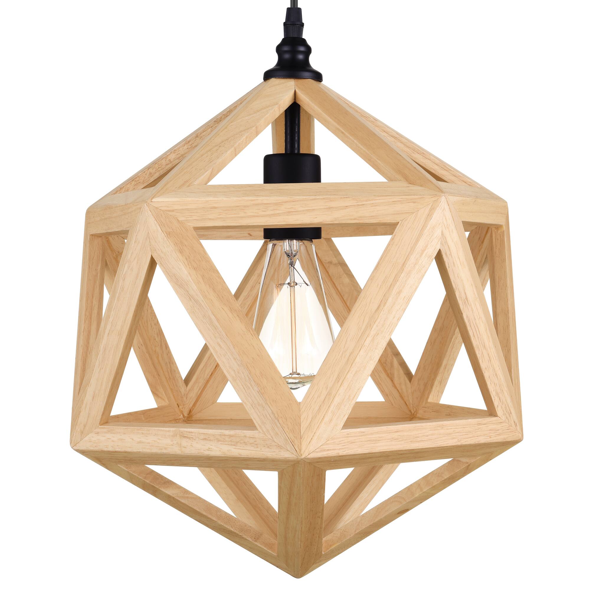 Angle. CWI Lighting - Lante 1 Light Pendant With Black & Wood Finish - Black.