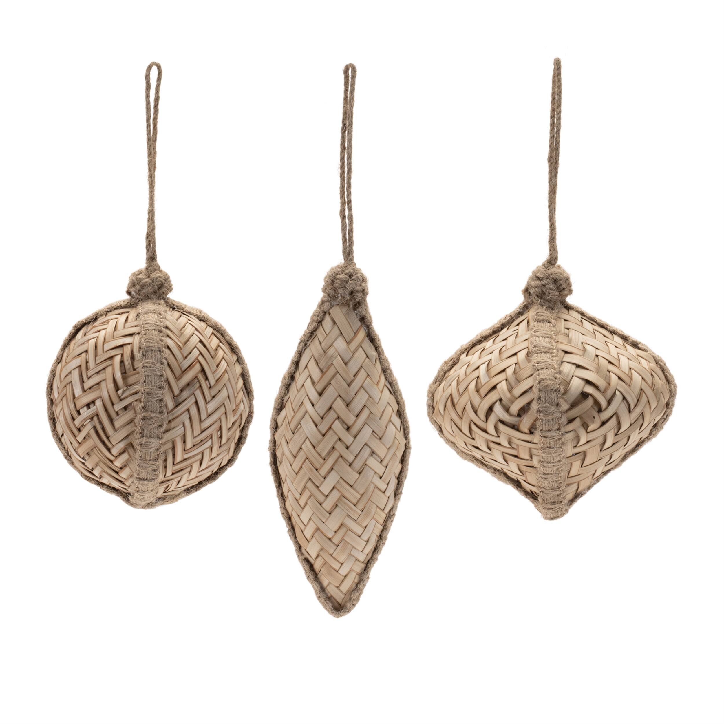 Angle. BreeBe - Woven Bamboo Ornament (Set of 6) - Brown.