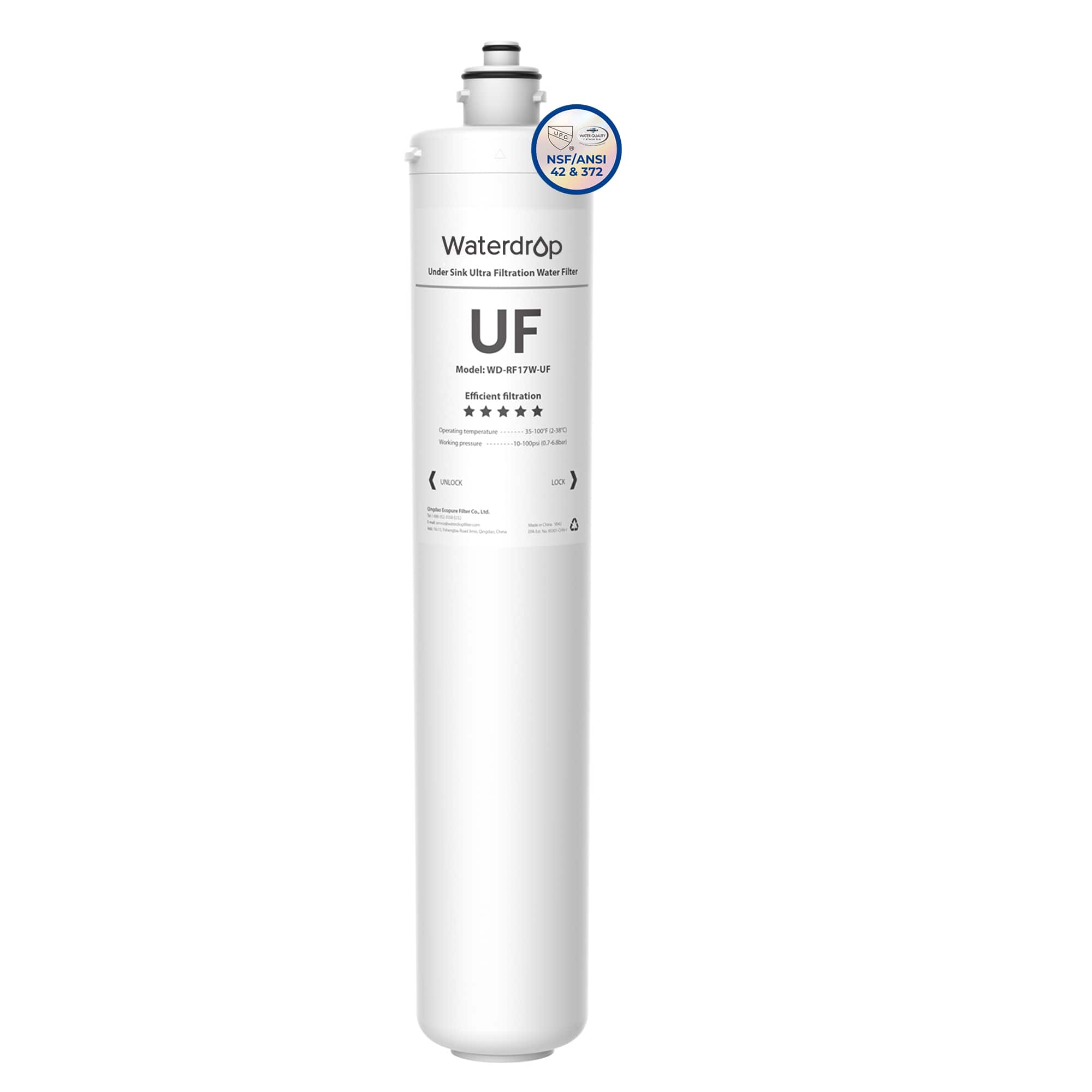 Waterdrop - RF17W-UF 0.01 Micron Water Filter, Reduces Lead, Chlorine, Bad Taste & Odor - White