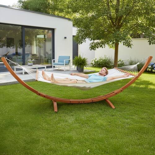 Alt View 6. Winado - 14FT Wooden Double Cotton Hammock Set with Hammock Chair Stand, Comfortable Bed Heavy Duty for Outdoor Garden Patio - Teak.