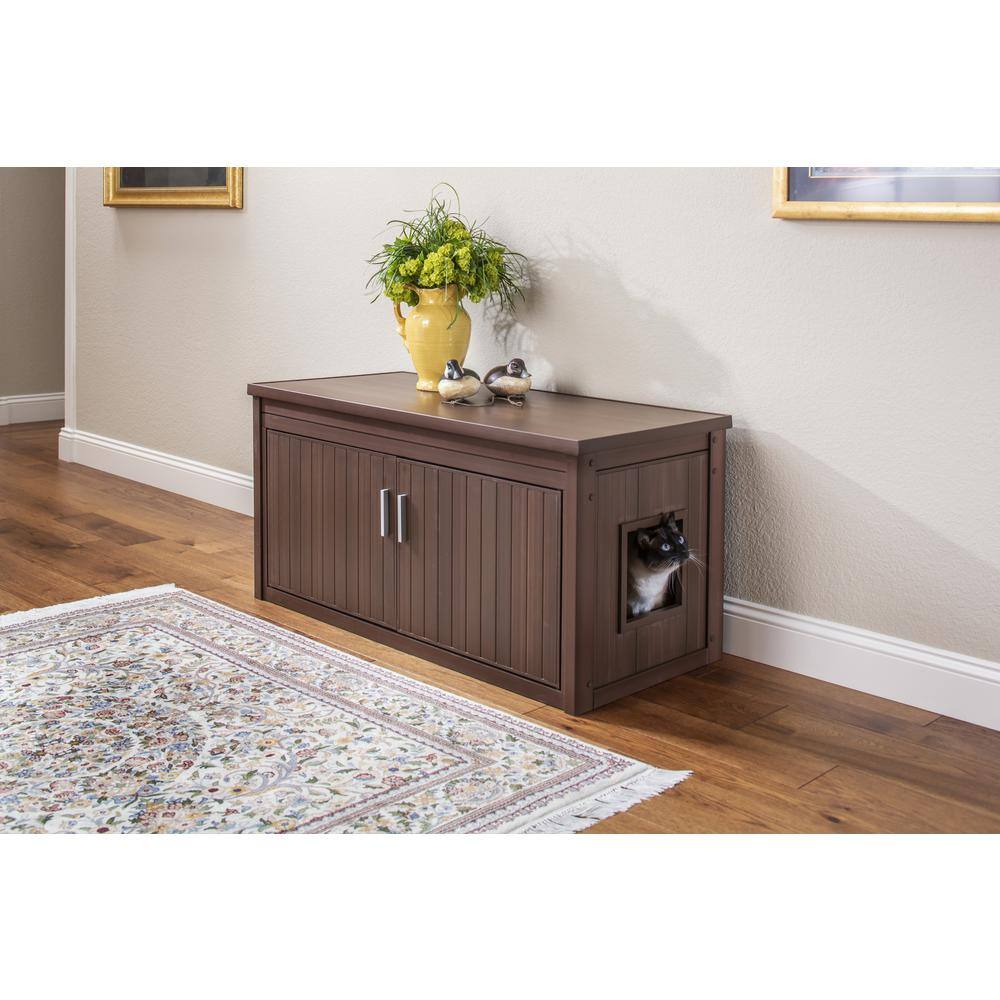 Angle. New Age Pet - ECOFLEX LitterLoo Bench Litter Box Cover Russet - Russet.