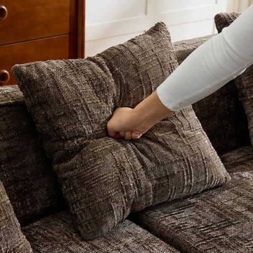 Alt View 3. Anysun - Chenille L-Shape Compressed Sofa - High-Elastic Sponge, Curved Armrests & 4 Throw Pillows for Living Room - Brown.