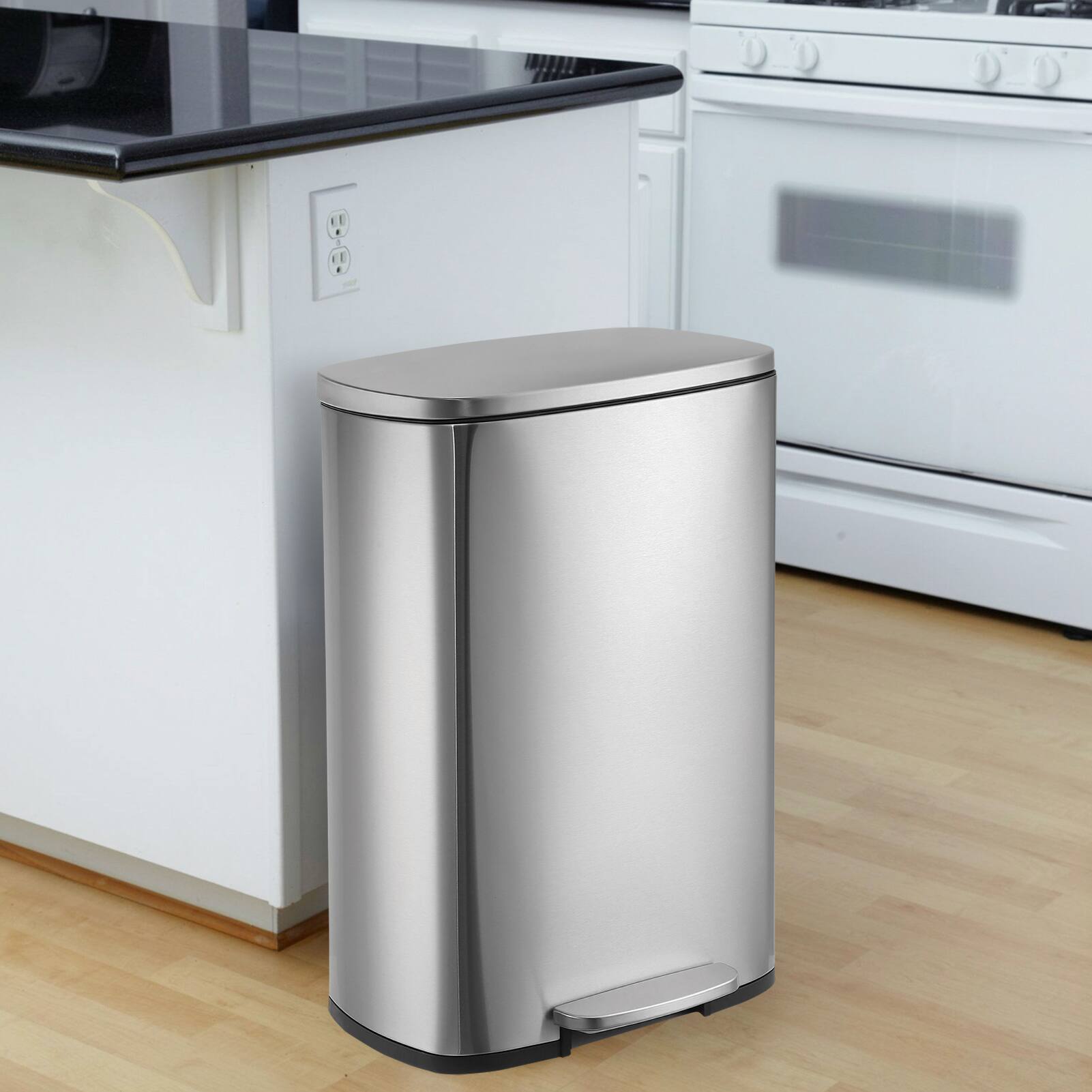 Alt View 2. Acekool - 13 Gallon Rectangular Kitchen Trash Can with Smudge-Resistant Brushed Stainless Steel & Soft-Close Foot Pedal - Silver.