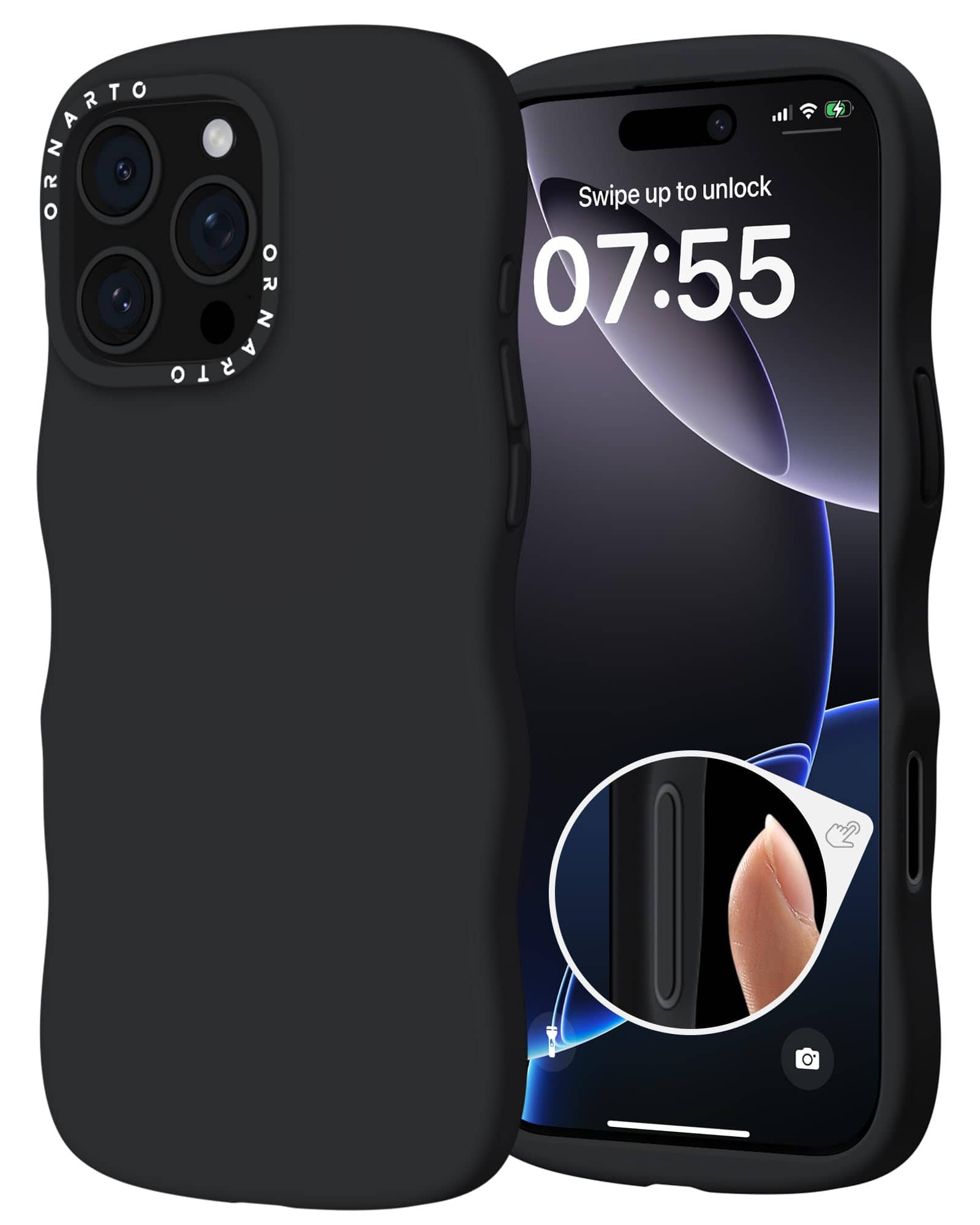 Ornarto - for iPhone 16 Pro Max Case 6.9", Wavy Liquid Silicone Protection Case with Camera Control Button - Black