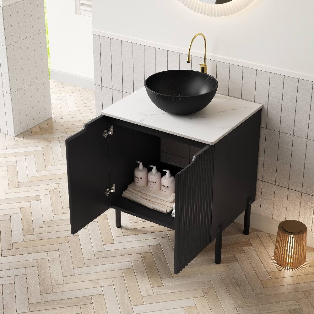 Angle. Loheer - Loheer 24 inch bathroom vanity with sink freestanding bathroom storage cabinet Modern Black - Black.