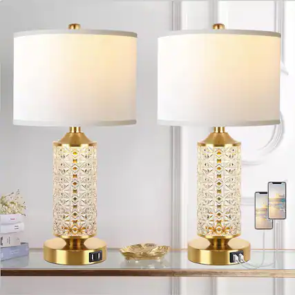 Front. partphoner - Gold Glass Table Lamps Set of 2 - Golden.