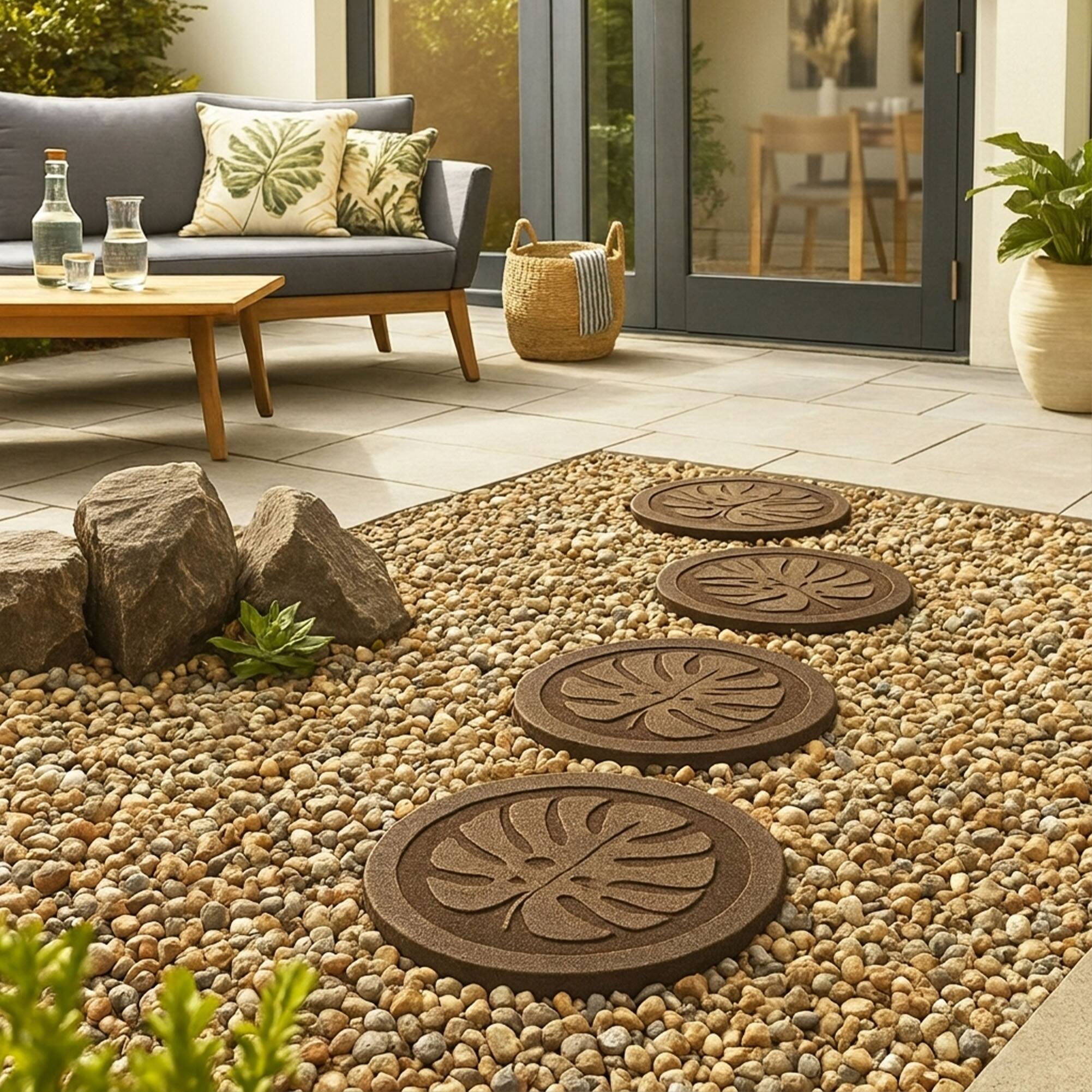 Alt View 3. Tierra Verde - Tierra Verde 4 Pack 18" x 18" Tropical Leaf Decorative Stepping Stones, Brown - Brown.