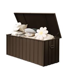 Mondawe - 190 Gallon Metal Deck Box, Lockable Storage Bench - Dark Brown