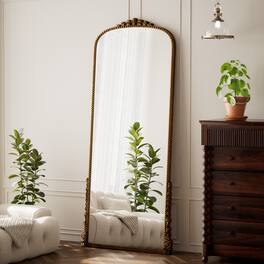 Easly - Antique 28 in. W x 69 in. H Carved Arched PU Frame Full Length Floor Mirror - Gold