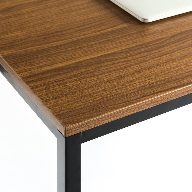 Left. Hivvago - Modern Home Office Desk with Black Metal Frame and Brown Wood Top - Brown.