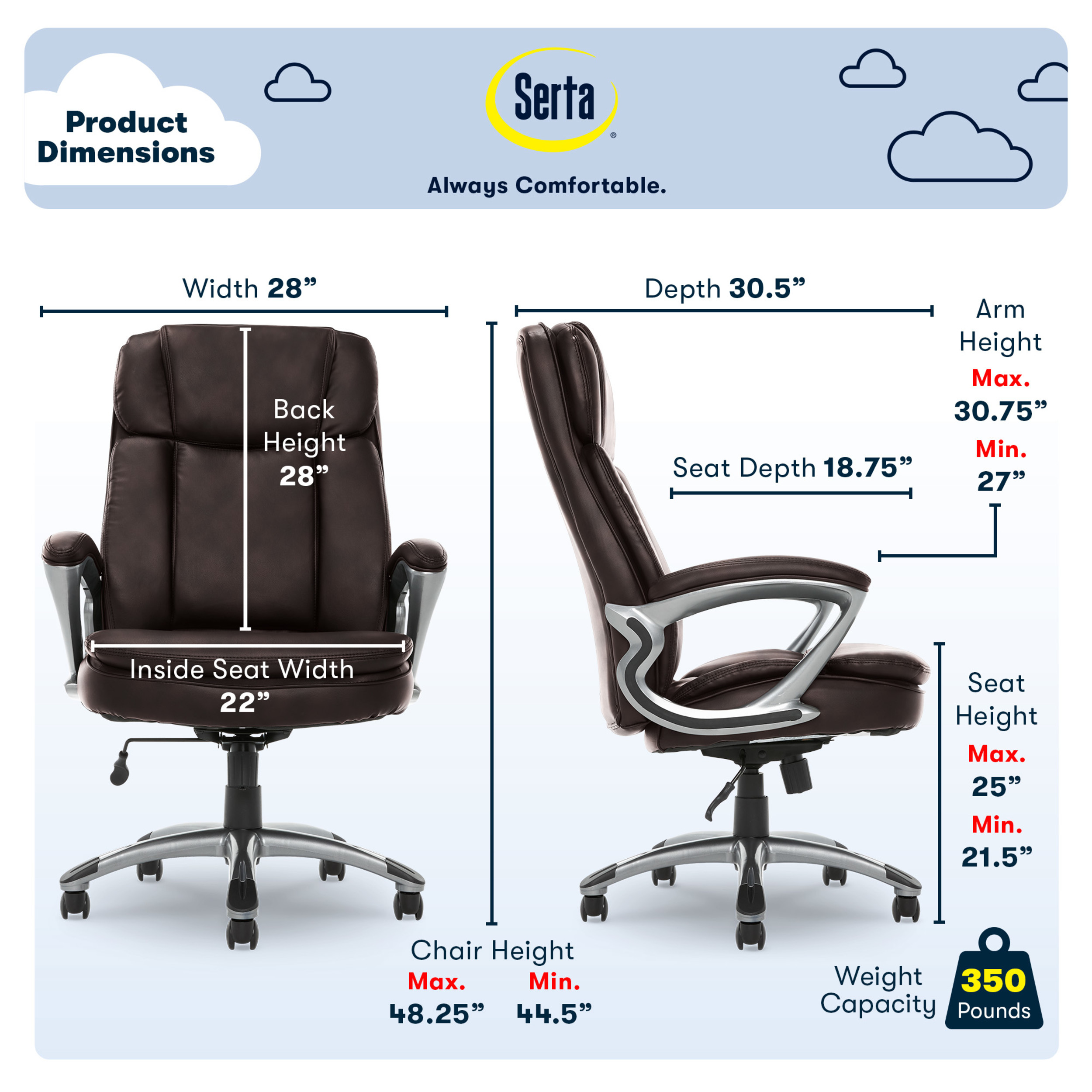 Left View: Serta - Fairbanks Bonded Leather Big and Tall Executive Office Chair - Chestnut