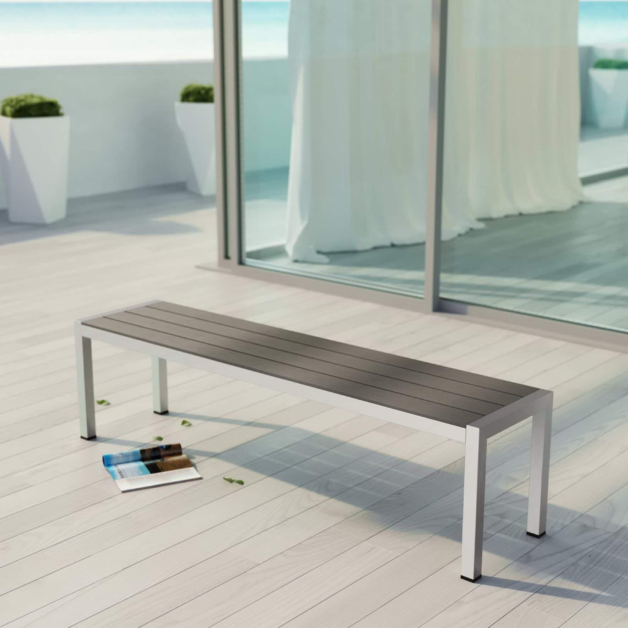 Shore Outdoor Patio Aluminum Bench by Modway - Silver Gray
