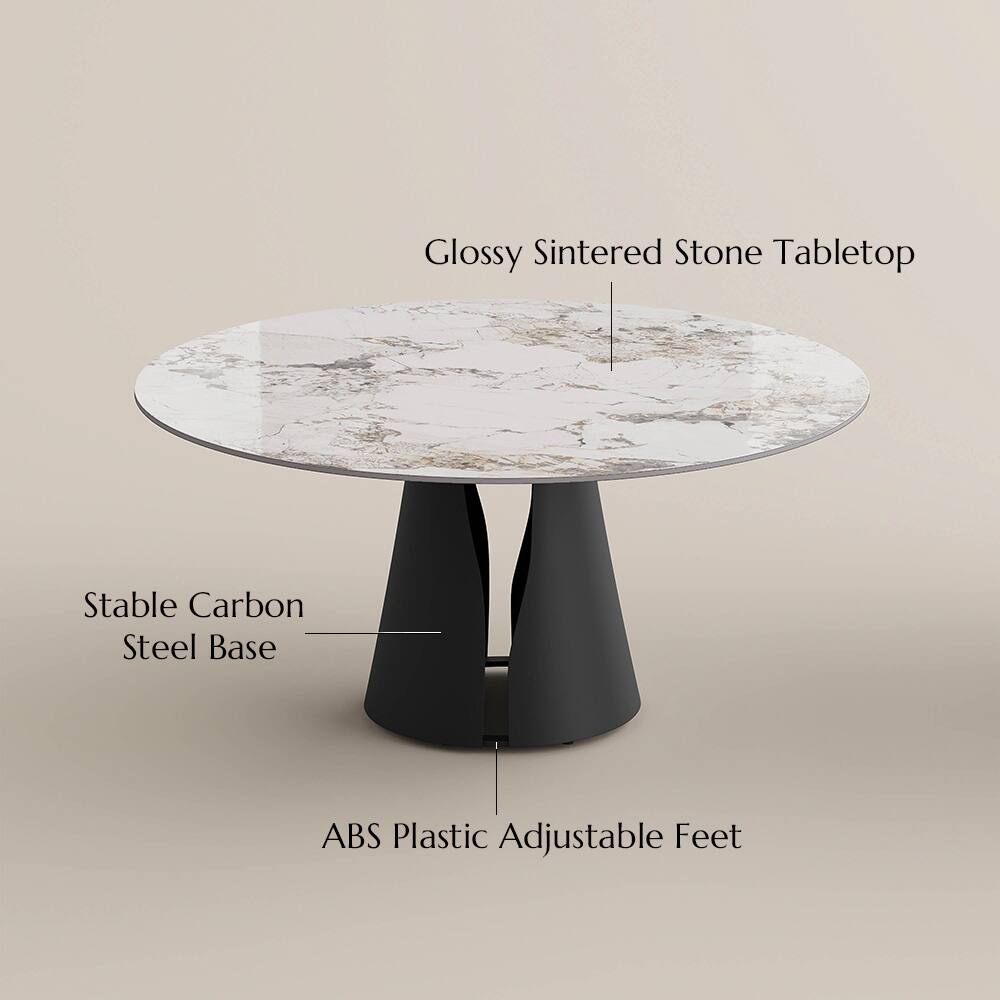 Glossy Sintered Stone Tabletop  
Stable Carbon Steel Base  
ABS Plastic Adjustable Feet