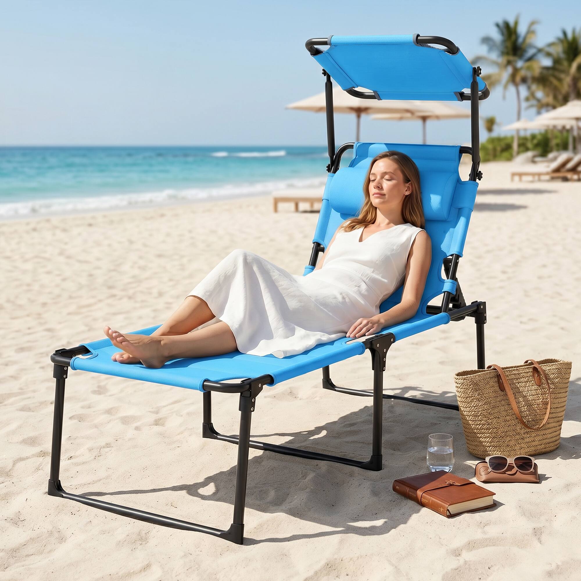 Alt View 7. Outsunny - Lounge Chair, 4 Position Adjustable Backrest, Folding - Light Blue.