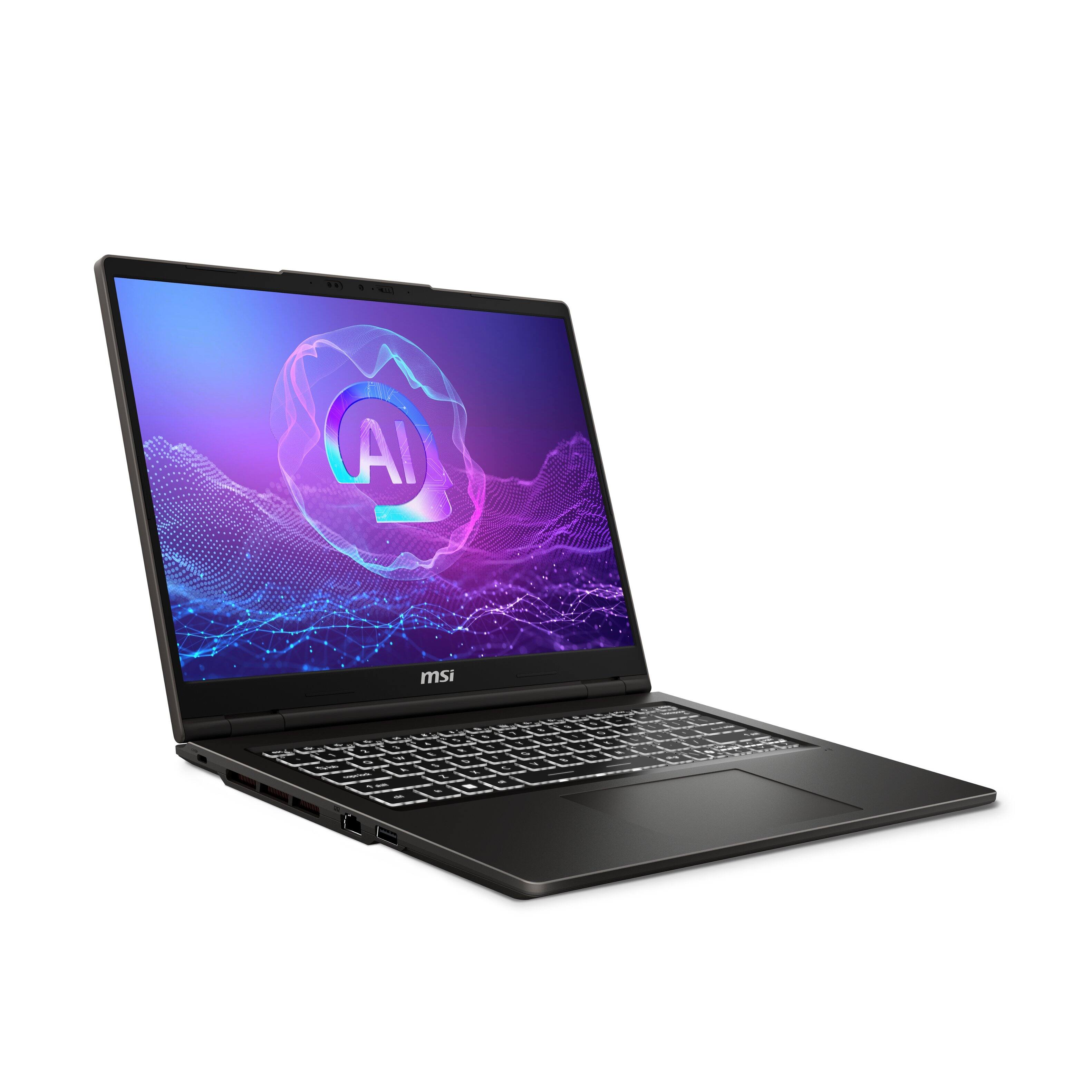 Left. MSI - MSI Venture A14 AI+ 14” FHD+ Touchscreen Laptop - AMD Ryzen AI 5 340 2025 - AMD Radeon Graphics 16GB RAM  512GB Storage - Solid Gray.