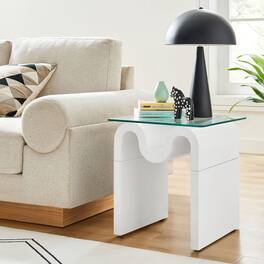 Ondine Glass Top Side Table by Modway - White