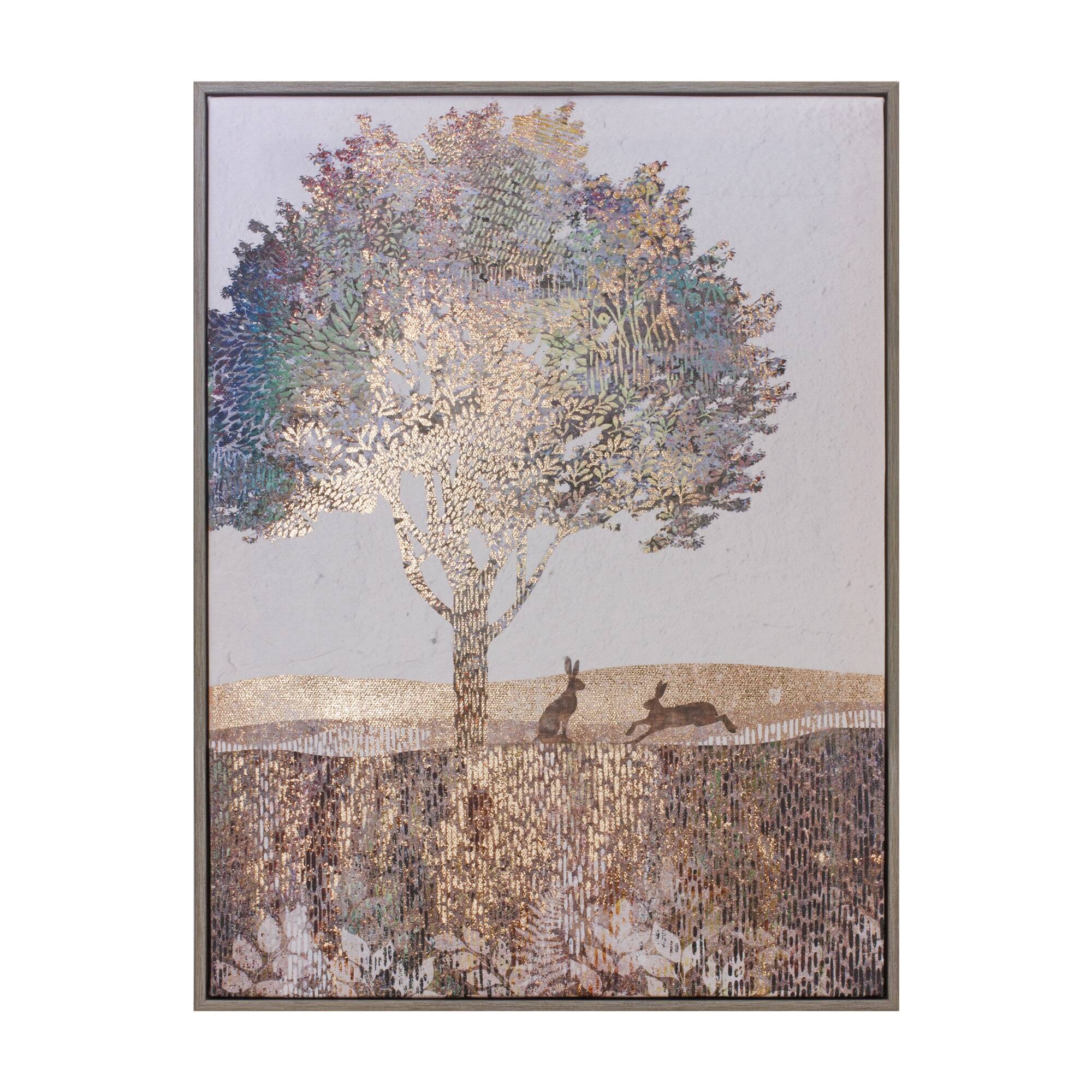 Front. BreeBe - Framed Tree and Rabbit Print 15.5"H - Copper, Cream.