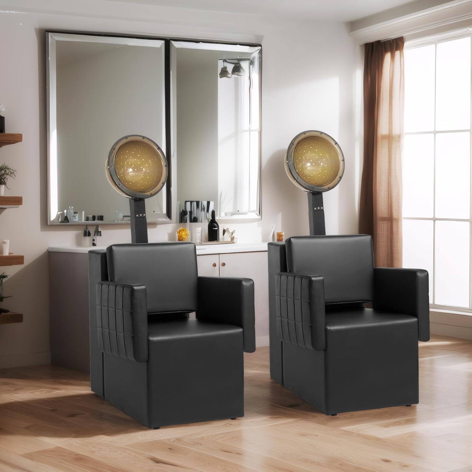 Left. Winado - Heavy Duty Salon Dryer Chair Professional Barber Chair with Elegant Stitched Patterns & Built-in Dryer Space & Wide seat - Black.