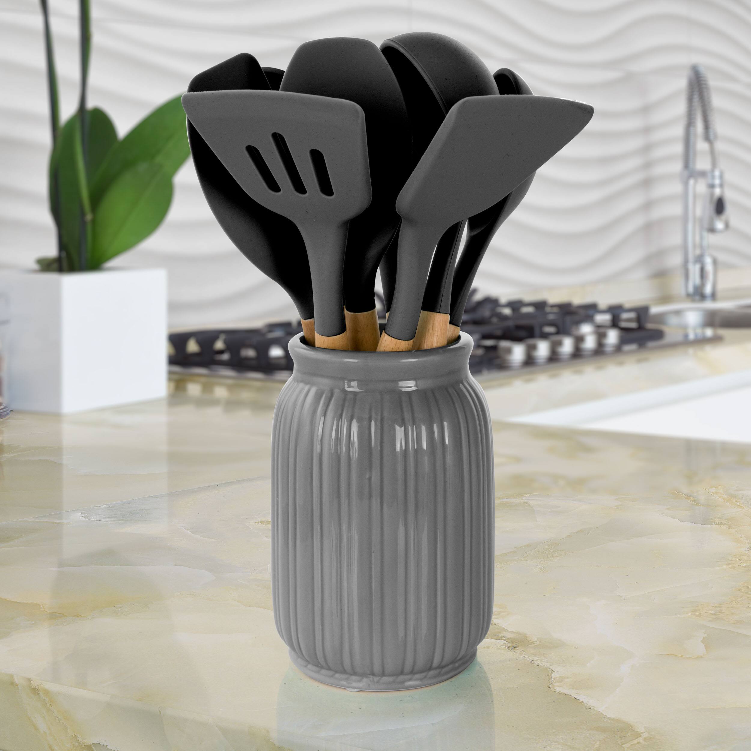 Alt View 5. MegaChef - MegaChef Gray Silicone and Wood Cooking Utensils, Set of 9 - Gray.