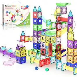 PicassoTiles - PICASSO-TILES Marble Run Magnetic Tiles for Kids, 40PCS, Construction Magnet Tiles Race Track Building Blocks STEM Toy