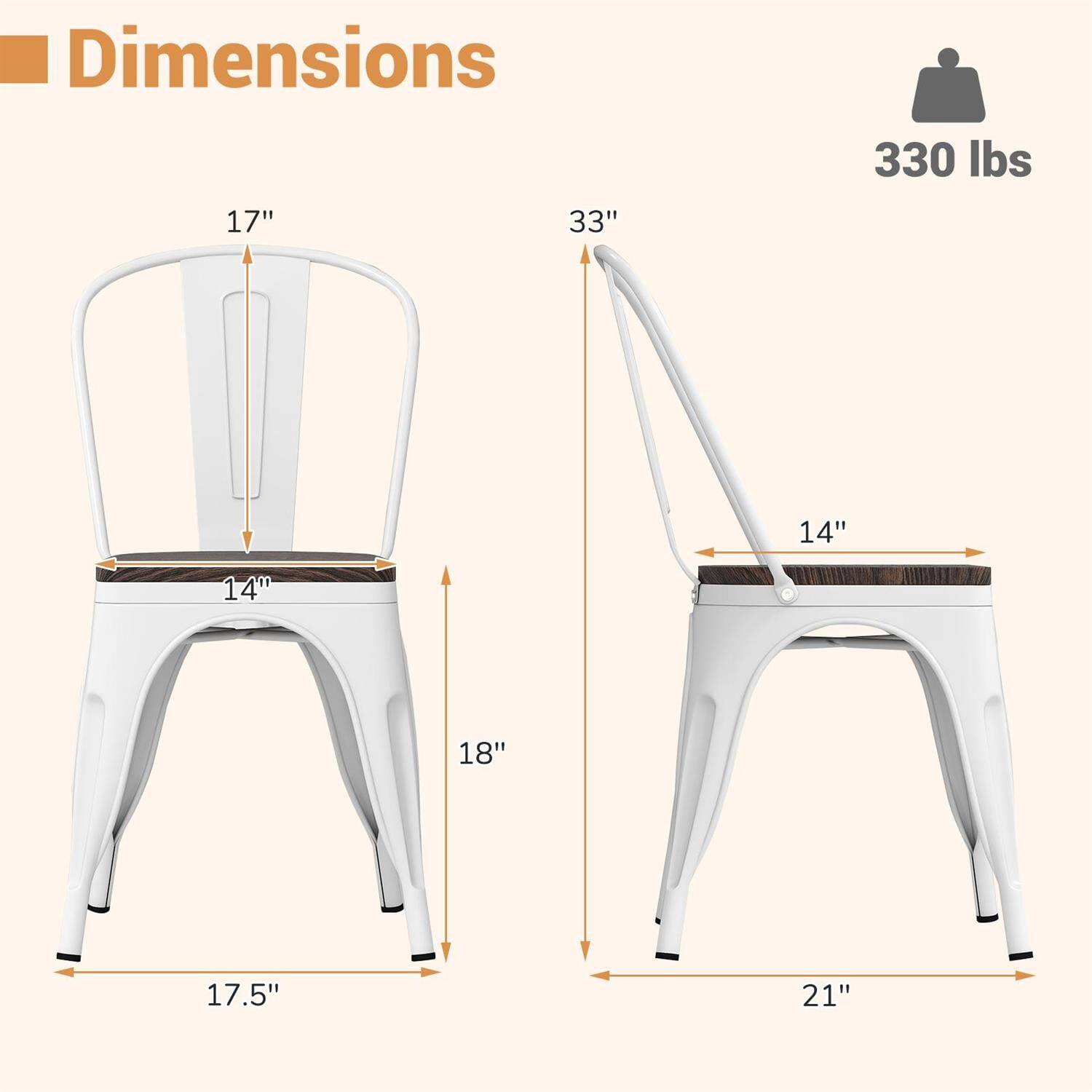 Dimensions: 17" x 33" x 330 lbs, Seat: 14" x 14", Width: 17.5" x 21", Depth: 18"