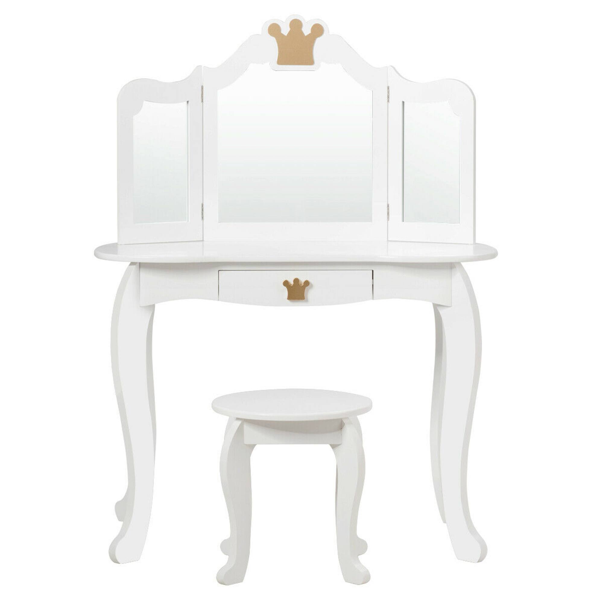 Alt View 8. Gymax - Gymax Kids Makeup Dressing Table Chair Set Princess Vanity & Tri-folding Mirror White - White.