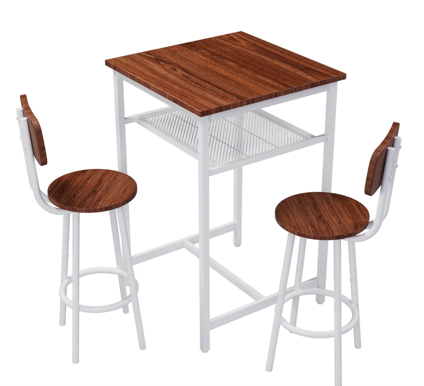 Back. APRILSOUL - Bar Table Equipped with 2 Bar Stools Backrest Partition - brown.