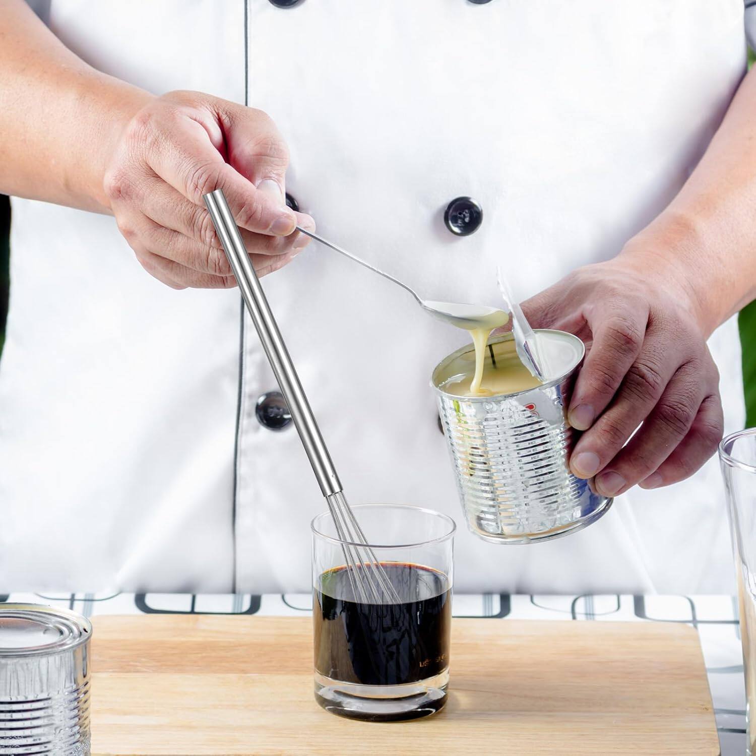 Left. RTMB - 6-Pc Stainless Steel Mini Whisk Set, 10.2" Long-Handle Egg Beaters - silver.