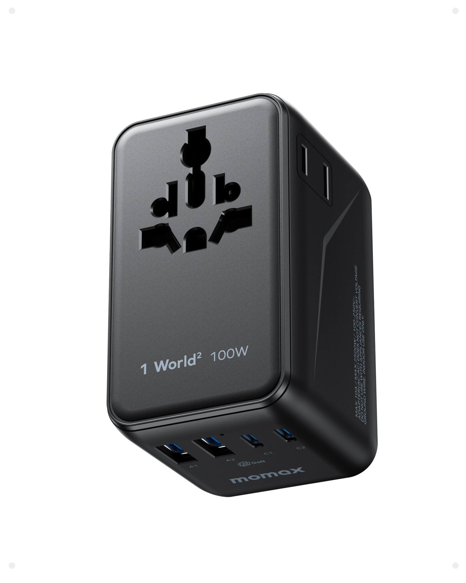 Momax - 1-World² 4-Port Mini Universal Travel GaN Charger 100W with Dual AC - Black