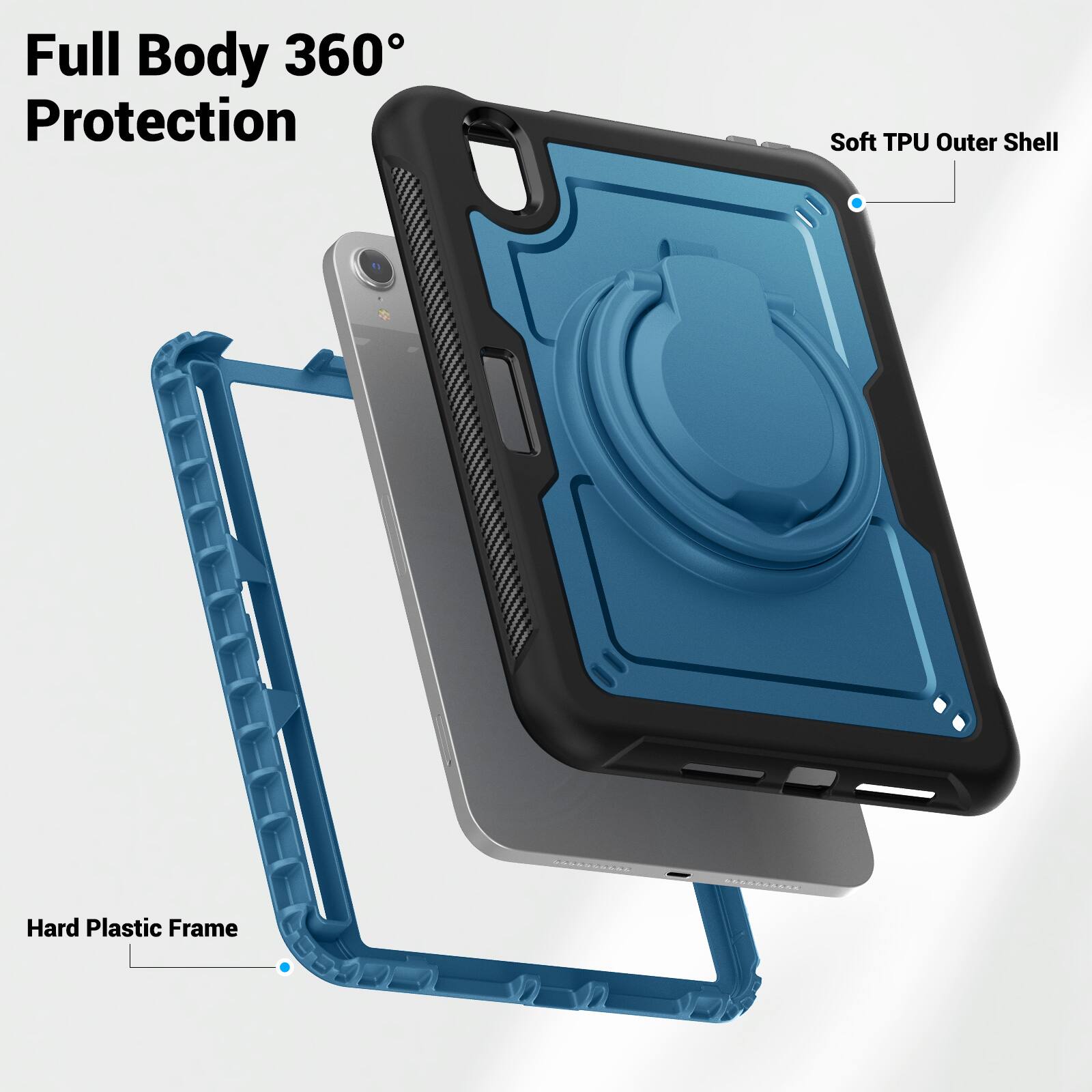 Full Body 360° Protection  
Soft TPU Outer Shell  
Hard Plastic Frame