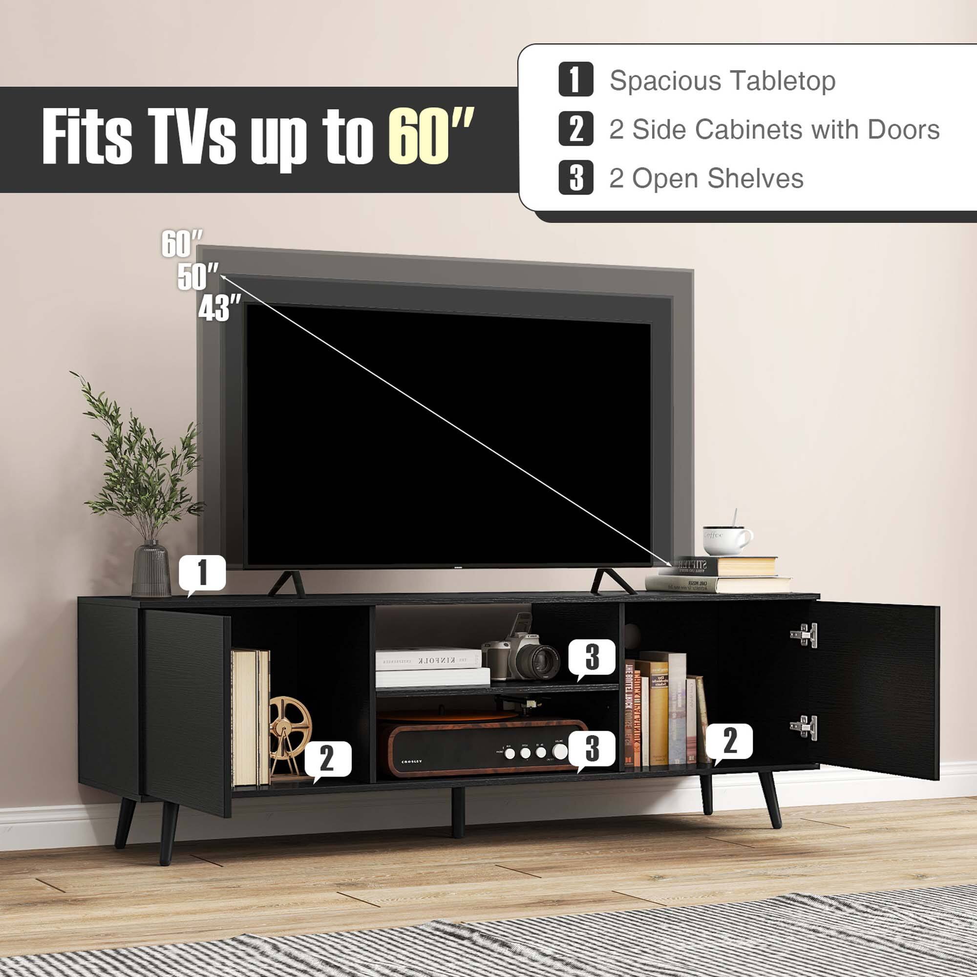 Fits TVs up to 60" 1 Spacious Tabletop 2 2 Side Cabinets with Doors 3 2 Open Shelves 60" 50" 43" 1 ROTE LISPOLL 3 2 3 2 2 H