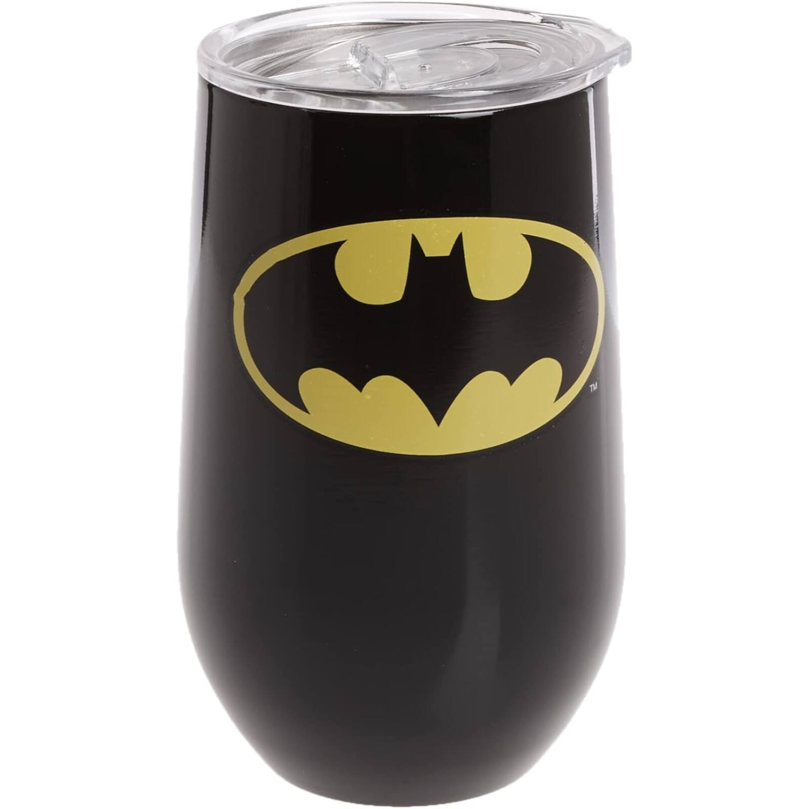 Angle. Spoontiques - DC Comics Batman Logo Stainless Steel Double Wall Insulated Wine Tumbler Mug 16 ounce - Black.