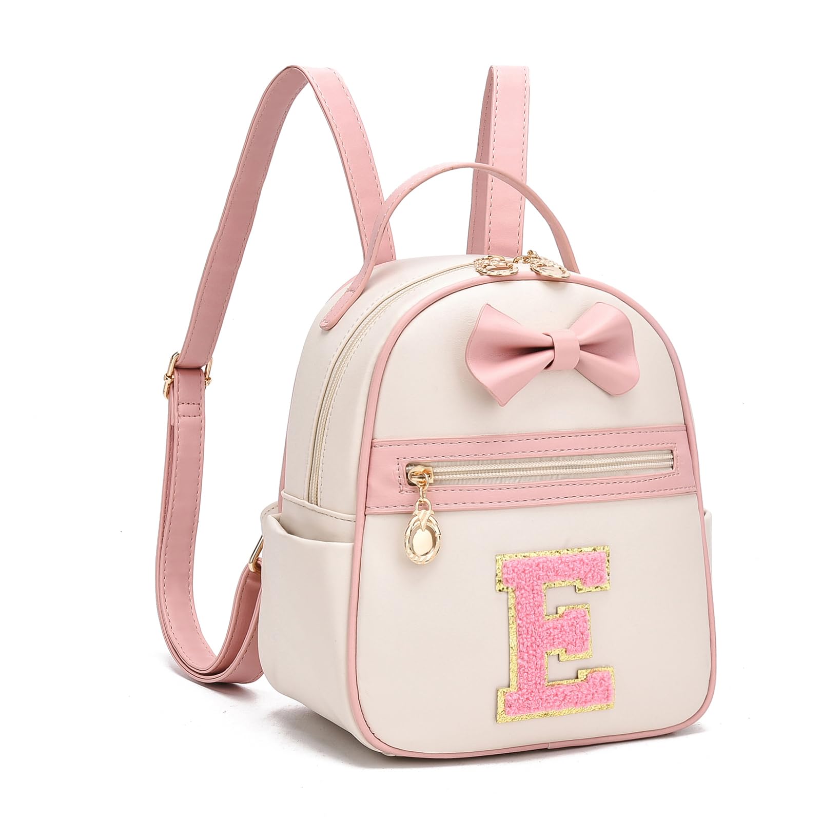 Front. Pacoar Cade - Initial Bowknot Small Leather Backpack Cute Mini Personalized Trendy Stuff Gifts For Women Pink-m - Pink-e.