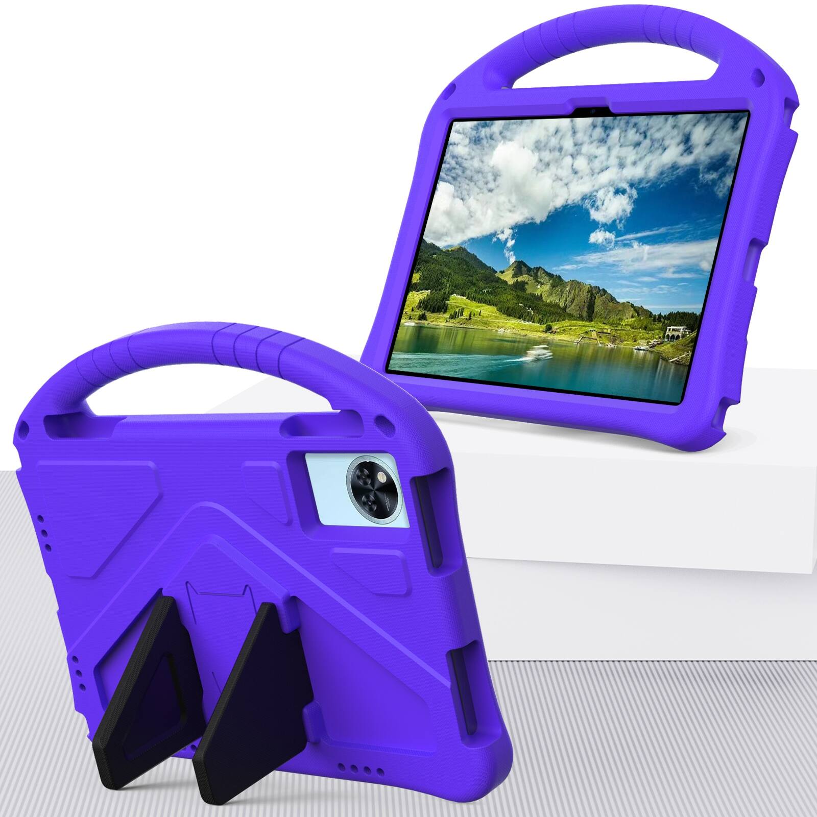 Angle. UUCOVER - Kids Case for Lenovo Idea Tab 11 inch (TB336) 2025 / Lenovo K11 Gen 2,Shockproof EVA Case Handle Kickstand Back Cover - Purple.