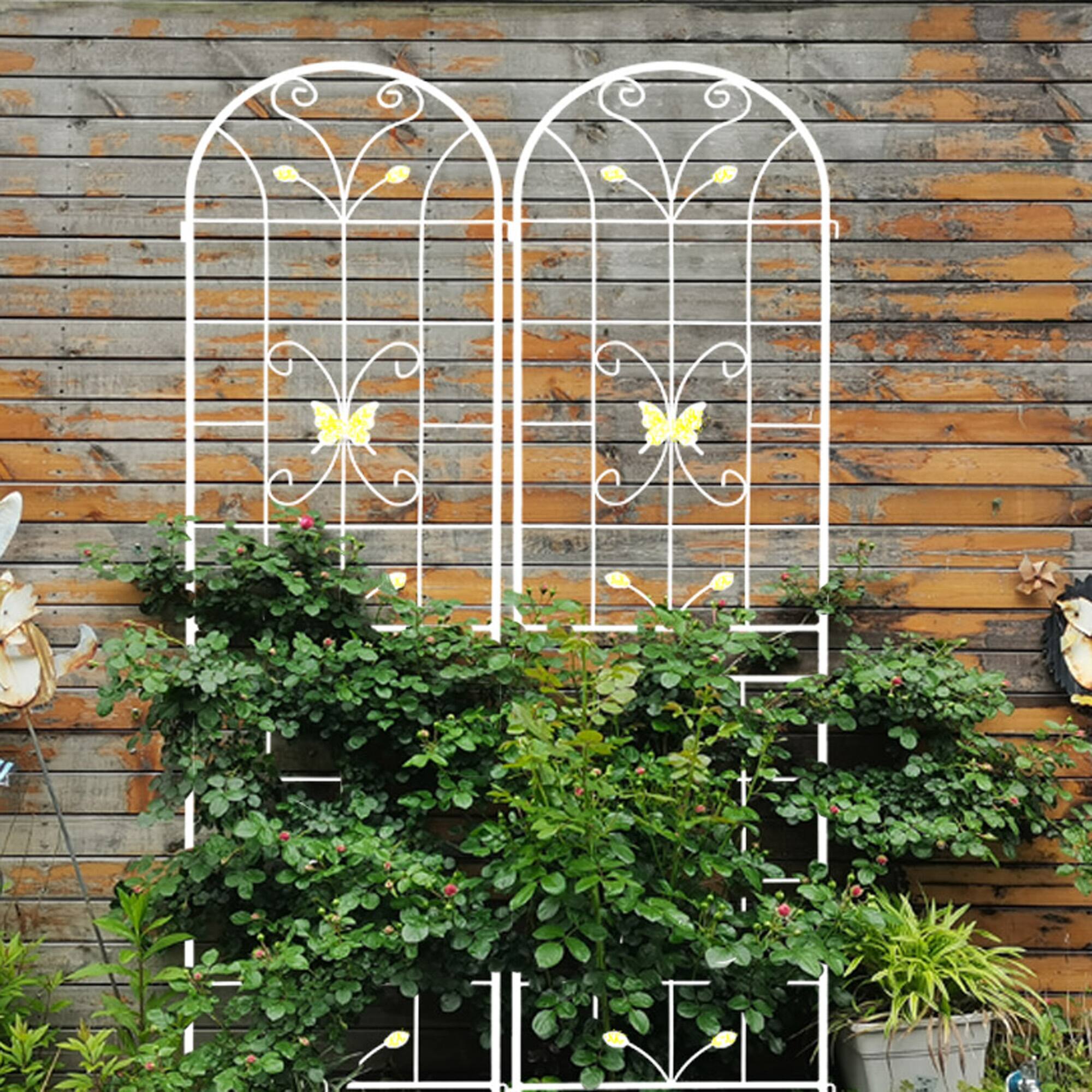 Alt View 4. Loheer - 2 Pack Metal Garden Trellis for Climbing Plants Outdoor Flower Support - Cream White.