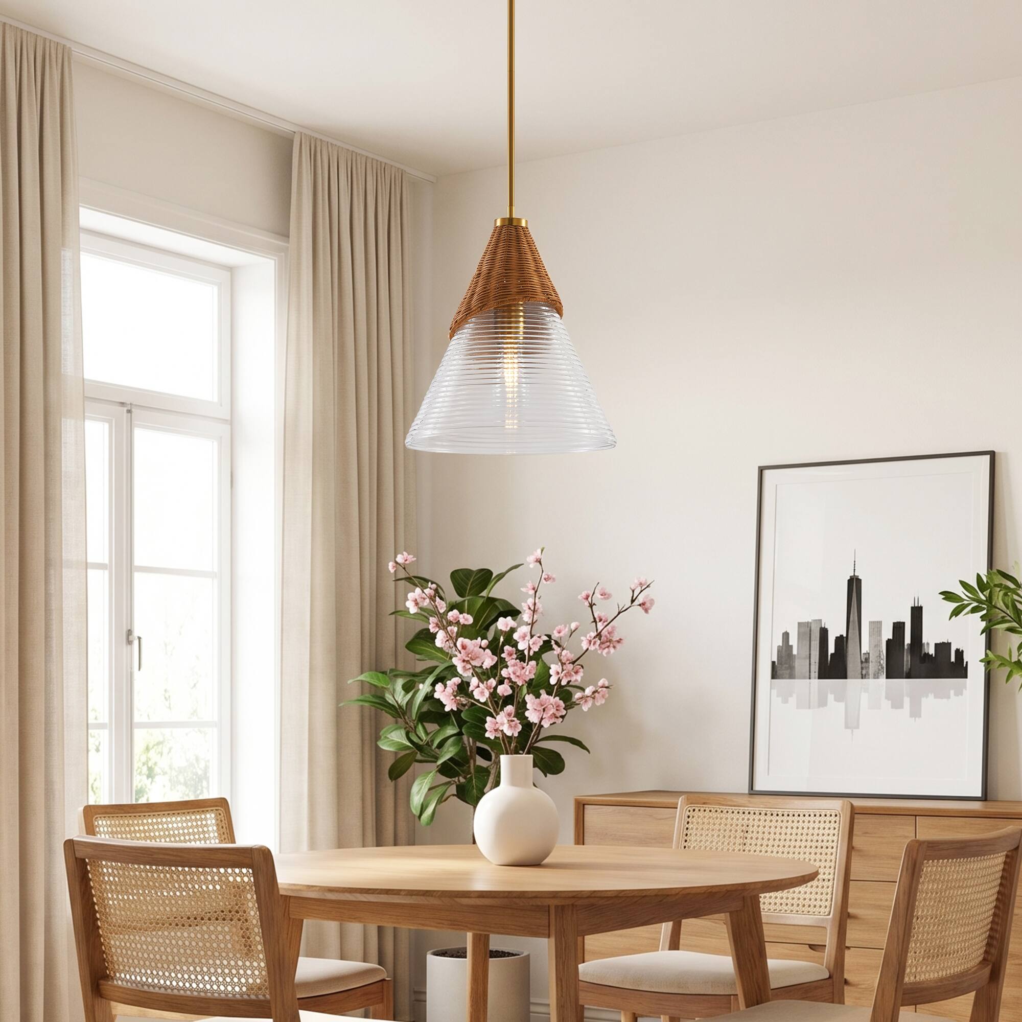 Alt View 1. Parrot Uncle - 1-Light Natural Modern Brass Hand-Woven Rattan Hanging Lamp Pendant Light - Brass.
