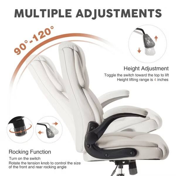 MULTIPLE ADJUSTMENTS

90°-120°

Height Adjustment
Toggle the switch toward the top to lift
Height lifting range is 4 inches

Rocking Function
Turn on the switch
Rotate the tension knob to control the size of the front and rear rocking angle