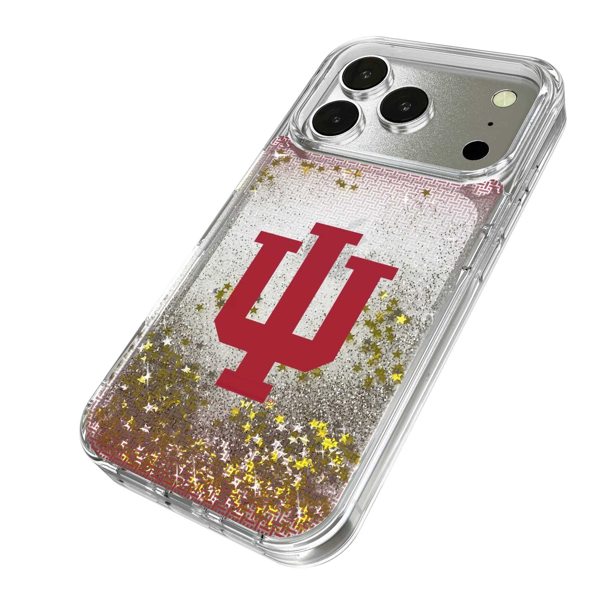 Alt View 1. Keyscaper - Indiana Hoosiers Linen Logo iPhone Glitter Case - 15 Pro - Multicolor.