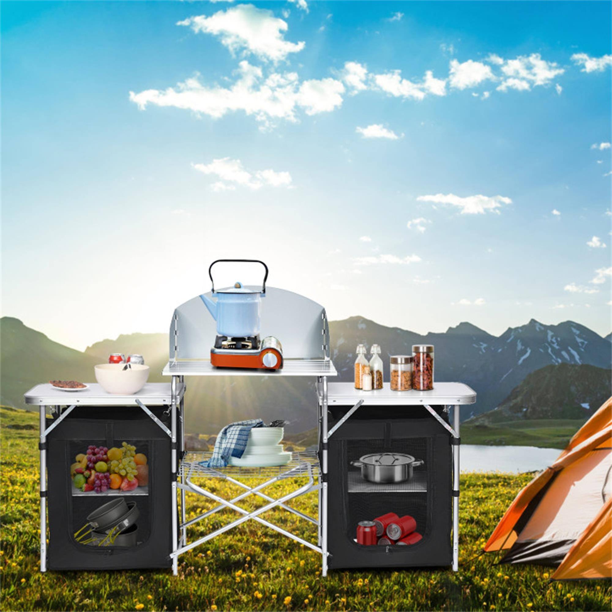 Alt View 2. Boyel Living - Black Folding Camping Storage Patio Table 680in L x 435in W x 190in H - Black.