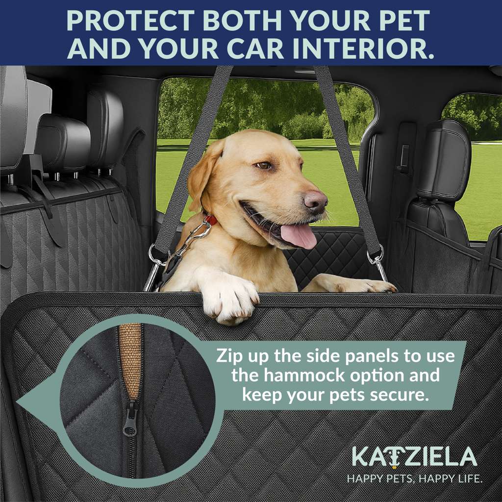 PROTECT BOTH YOUR PET AND YOUR CAR INTERIOR.

Zip up the side panels to use the hammock option and keep your pets secure.

KATZIELA
HAPPY PETS, HAPPY LIFE.