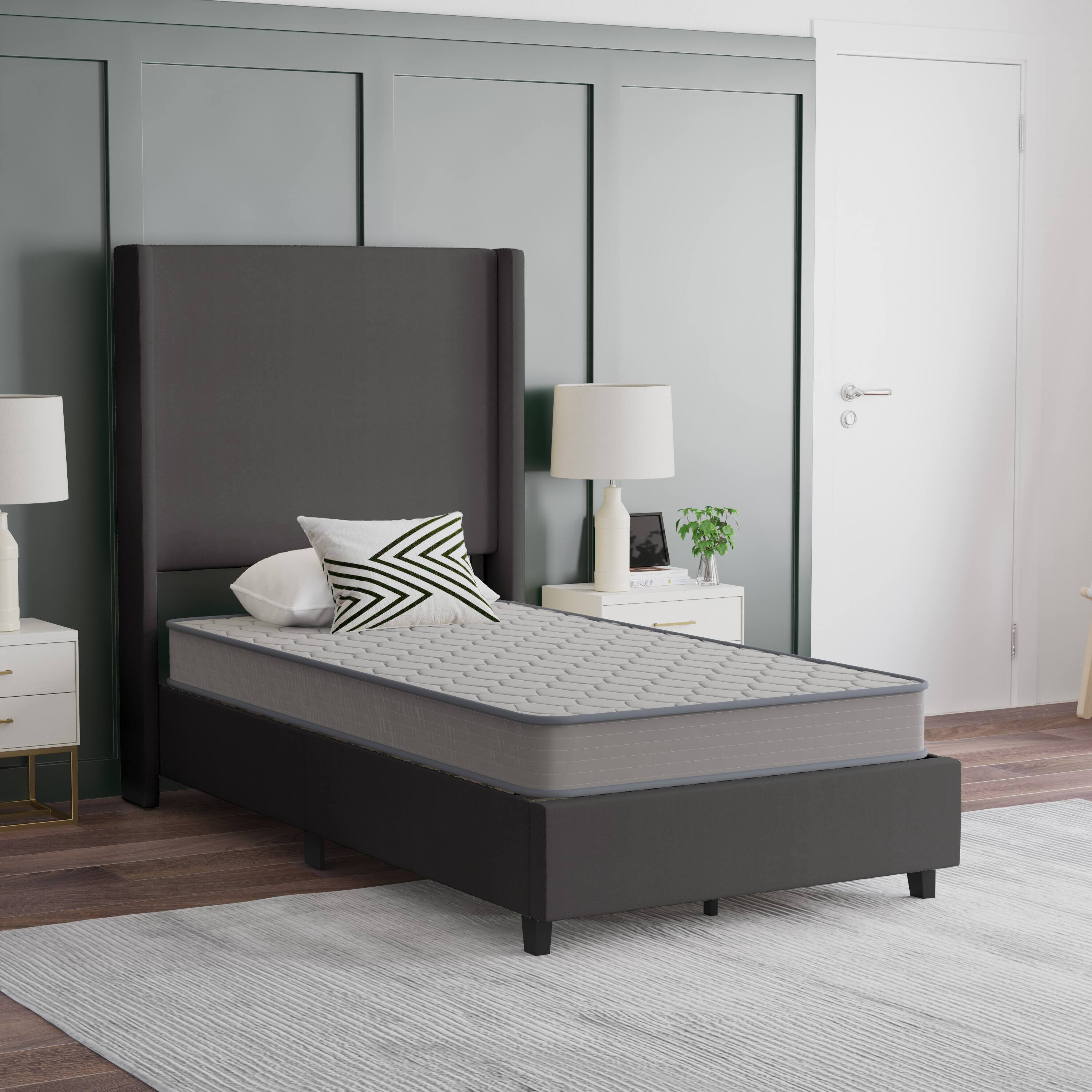 Front. Emma + Oliver - Medium Firm Hybrid Innerspring Mattress in a Box with Knit Fabric Top - Gray.