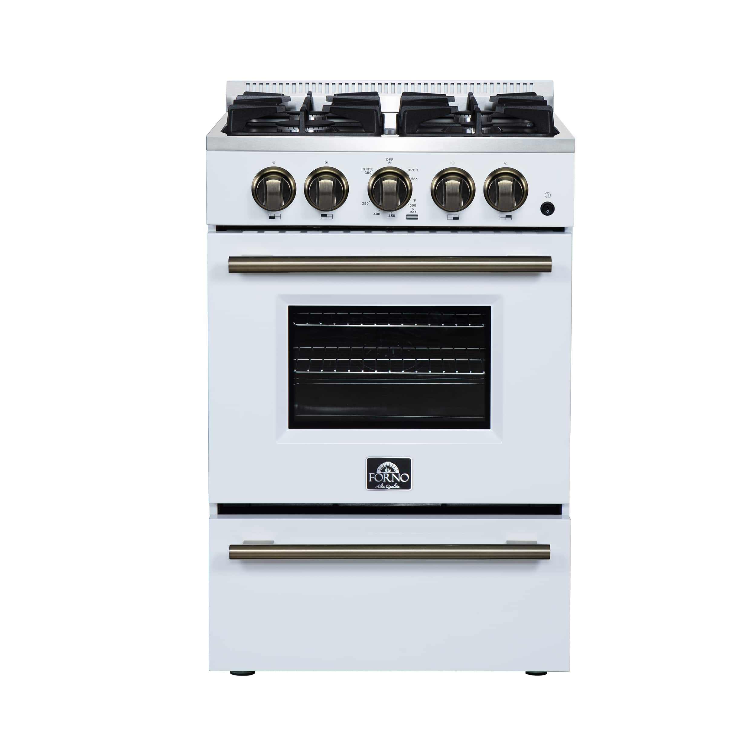 Forno Appliances - Breno 2.3 Cu. Ft. Freestanding Gas Range with Antique Brass Accents - White - Front_Zoom