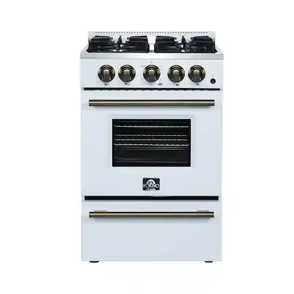 Front. Forno Appliances - Breno 2.3 Cu. Ft. Freestanding Gas Range with Antique Brass Accents - White.