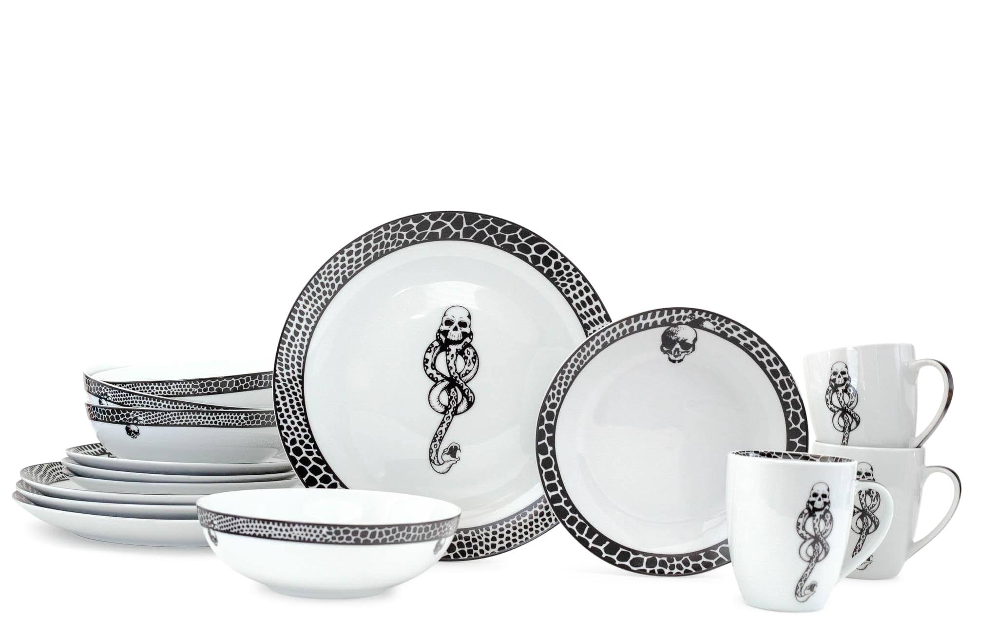 Front. Ukonic - Harry Potter Voldemort Death Eater Dinnerware Sets | 16-Piece Ceramic Dinner Set - White.