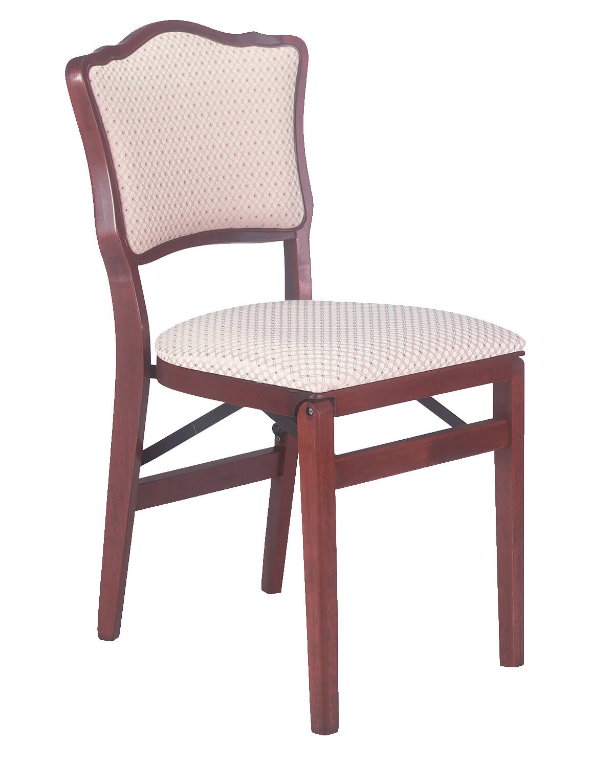 Alt View 1. Stakmore - Stakmore French Upholstered Folding Chair, Cherry Frame with Blush Fabric - Cherry Finish.